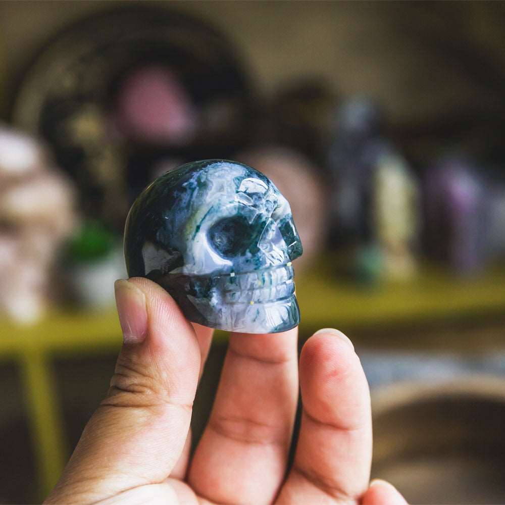 Reikistal 2'' Moss Agate Skull