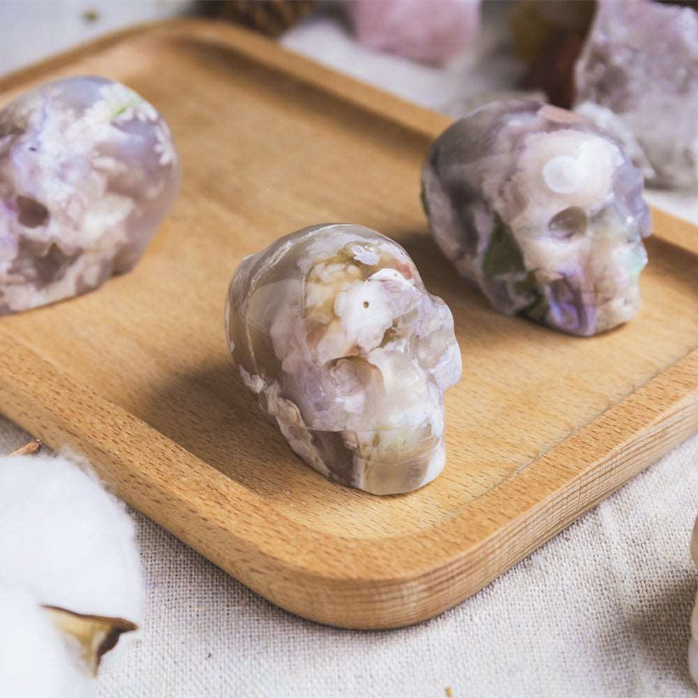 Reikistal 2'' Flower Agate Skull