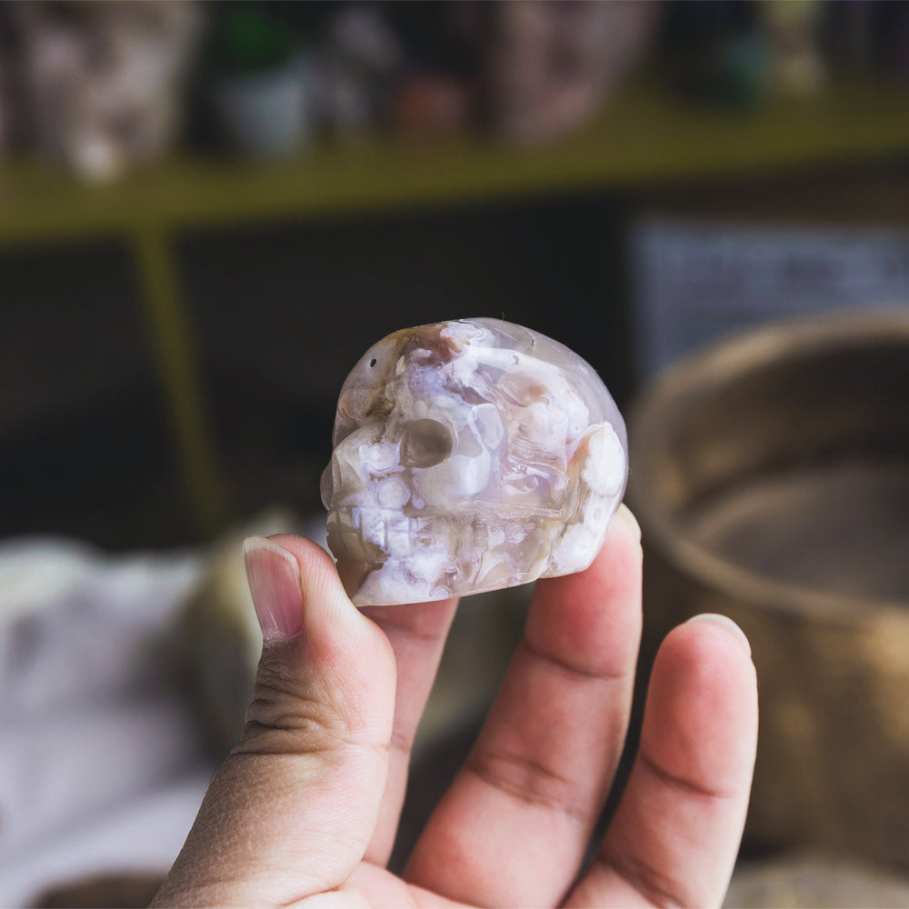 Reikistal 2" Flower Agate Skull