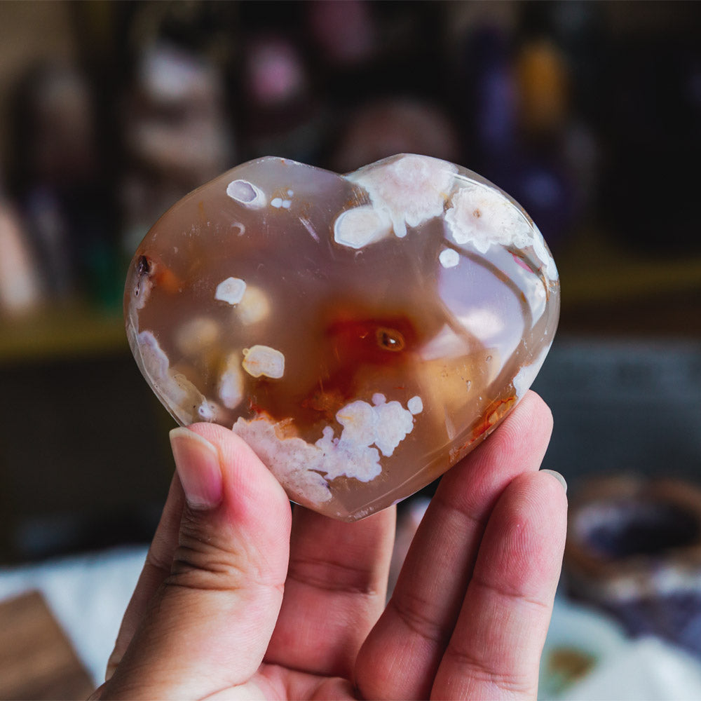 Reikistal Flower Agate Heart