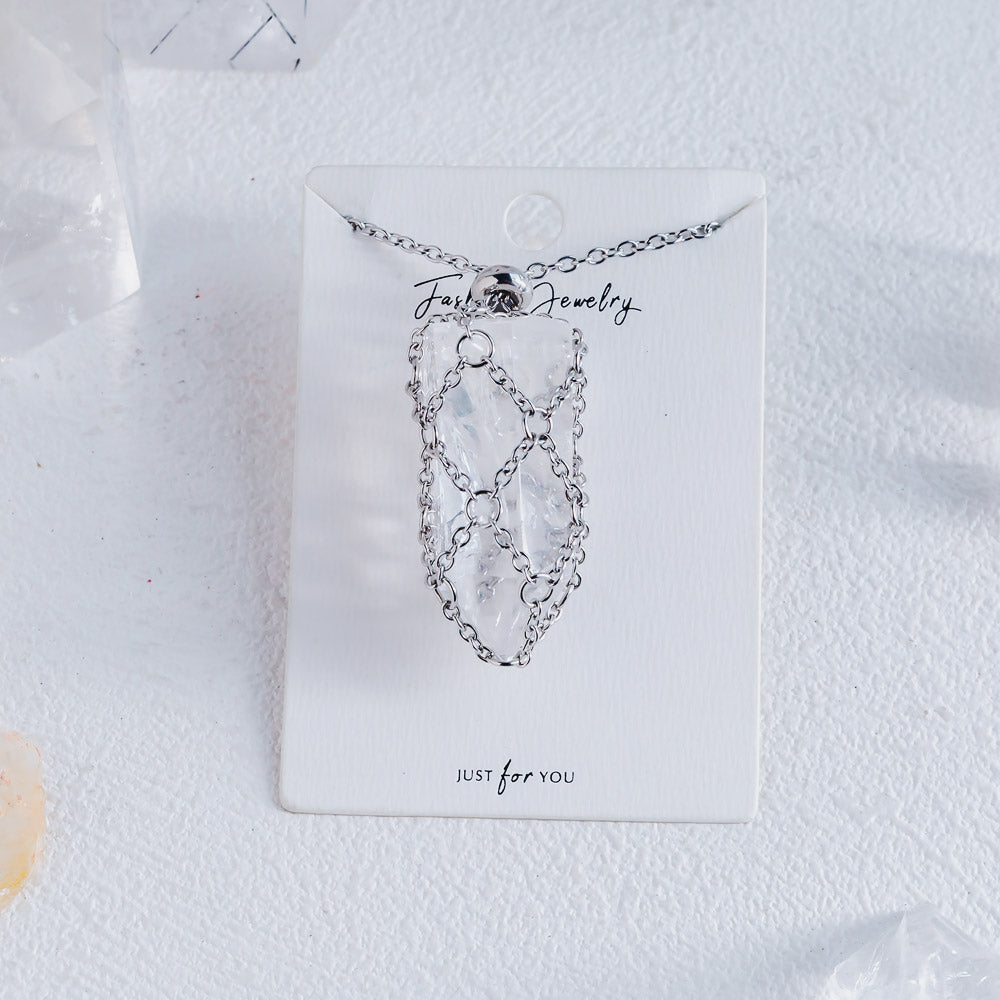 【Sliver O Mesh】Natural Crystal Adjustable Necklace【Point/Tumbled】