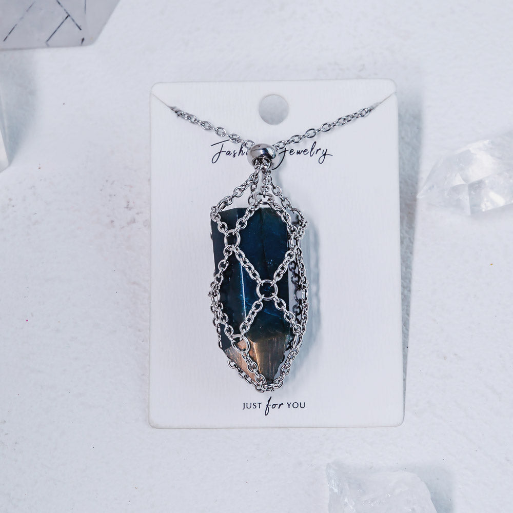 【Sliver O Mesh】Natural Crystal Adjustable Necklace【Point/Tumbled】