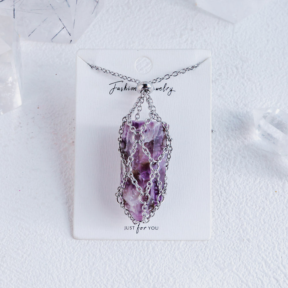 【Sliver O Mesh】Natural Crystal Adjustable Necklace【Point/Tumbled】