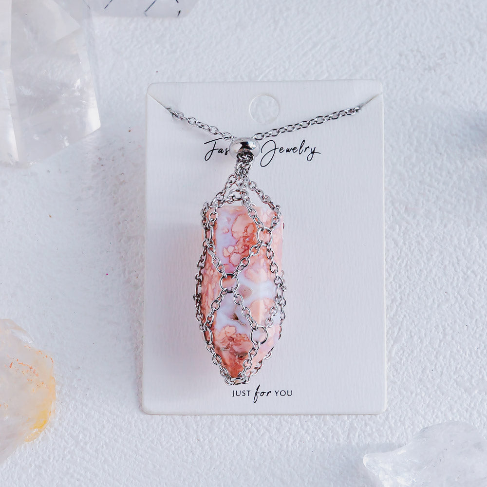 【Sliver O Mesh】Natural Crystal Adjustable Necklace【Point/Tumbled】