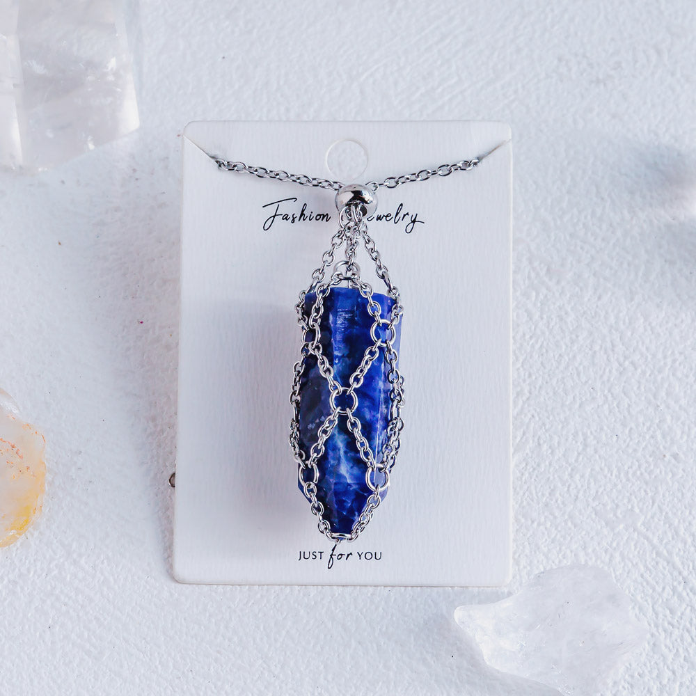 【Sliver O Mesh】Natural Crystal Adjustable Necklace【Point/Tumbled】