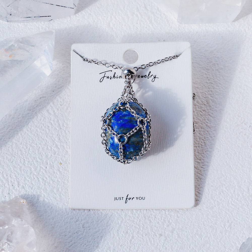 【Sliver O Mesh】Natural Crystal Adjustable Necklace【Point/Tumbled】