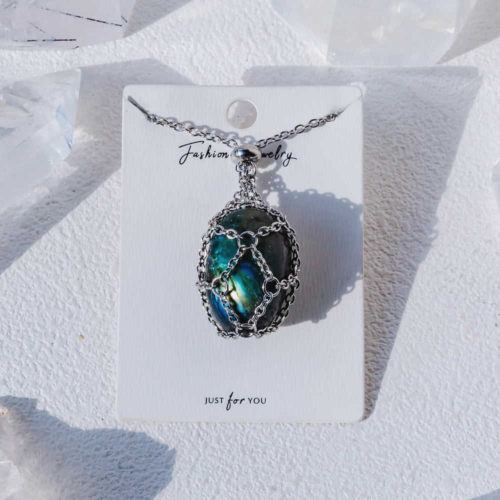 【Sliver O Mesh】Natural Crystal Adjustable Necklace【Point/Tumbled】
