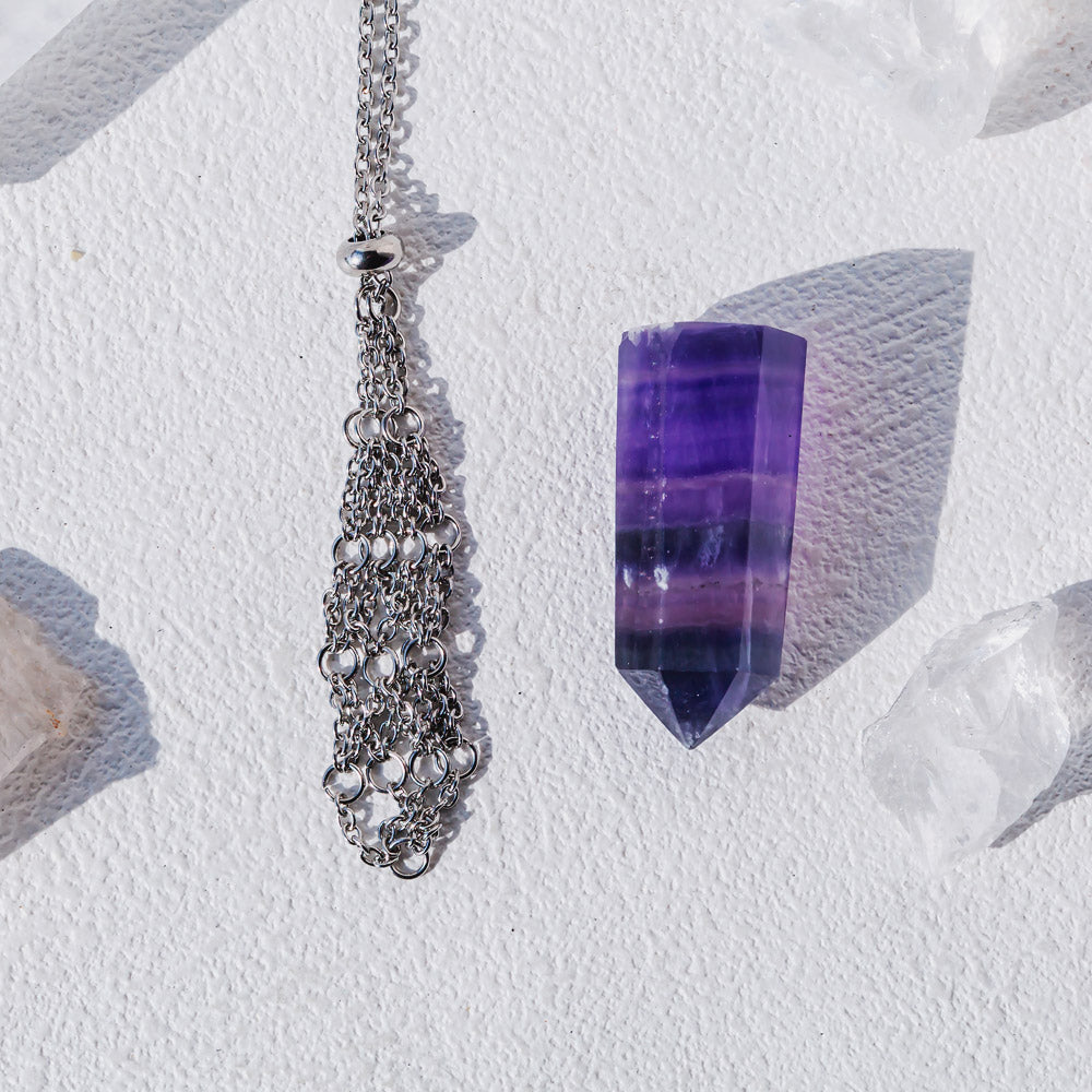 【Sliver O Mesh】Natural Crystal Adjustable Necklace【Point/Tumbled】