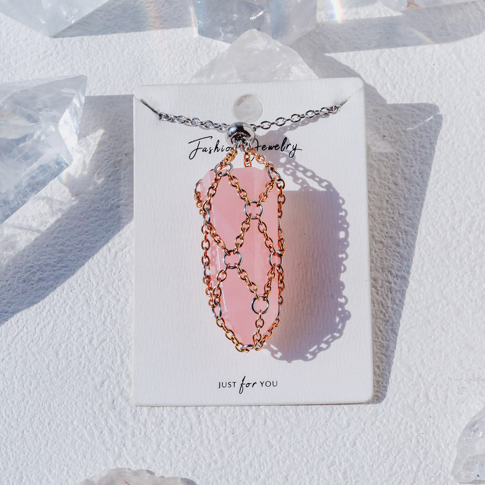 【Rose Golden O Mesh】Natural Crystal Adjustable Necklace【Point/Tumbled】