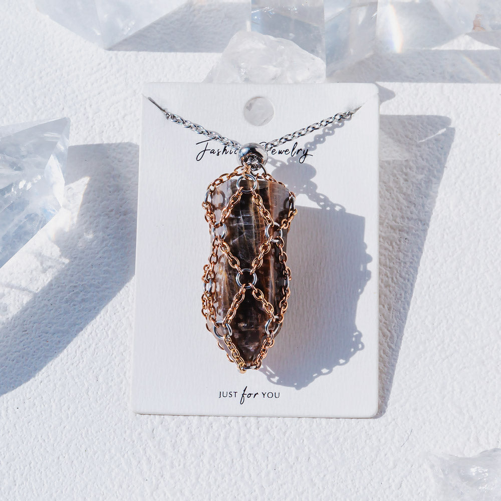 【Rose Golden O Mesh】Natural Crystal Adjustable Necklace【Point/Tumbled】