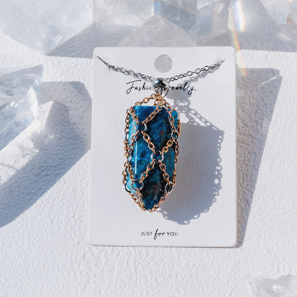 【Rose Golden O Mesh】Natural Crystal Adjustable Necklace【Point/Tumbled】