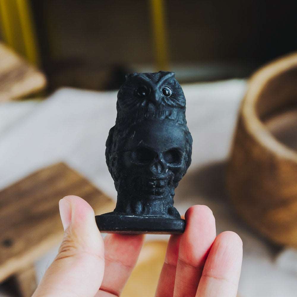Reikistal 2.5''Black Obsidian Skull With Owl
