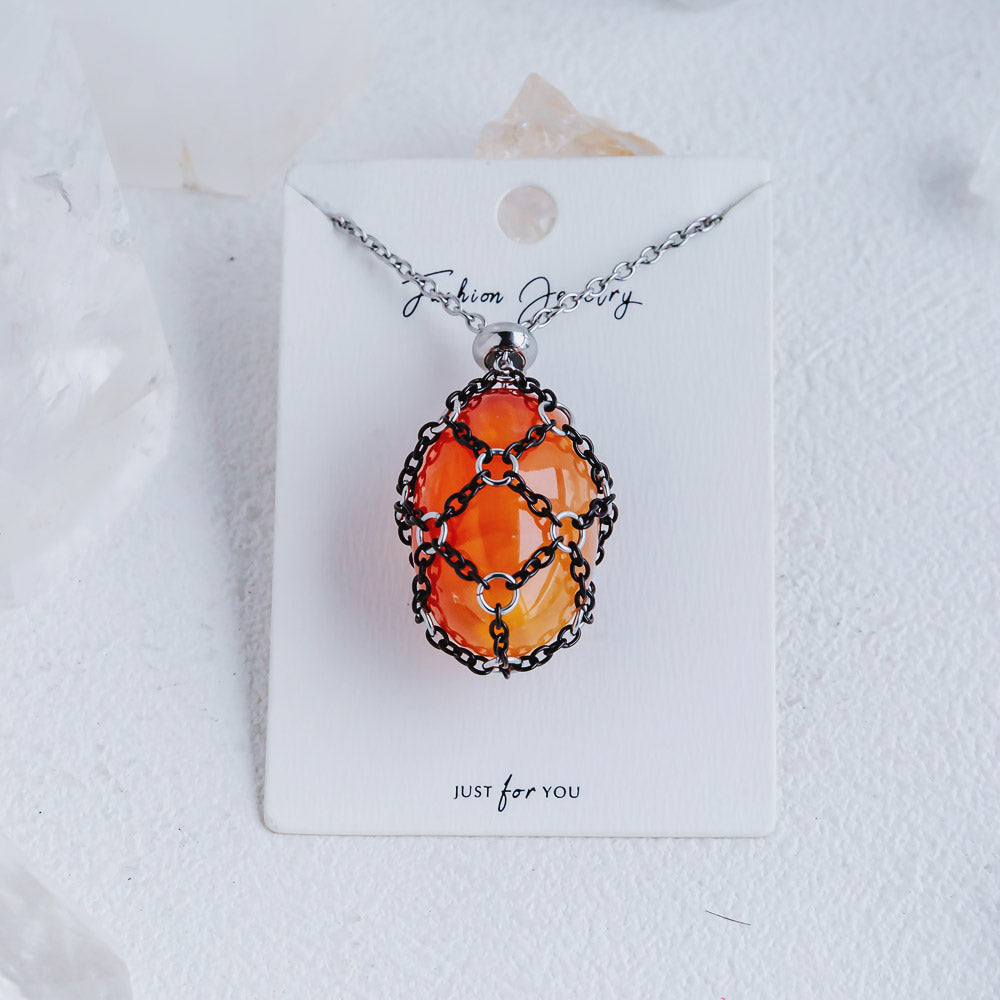 【Black O Mesh】Natural Crystal Adjustable Necklace【Point/Tumbled】