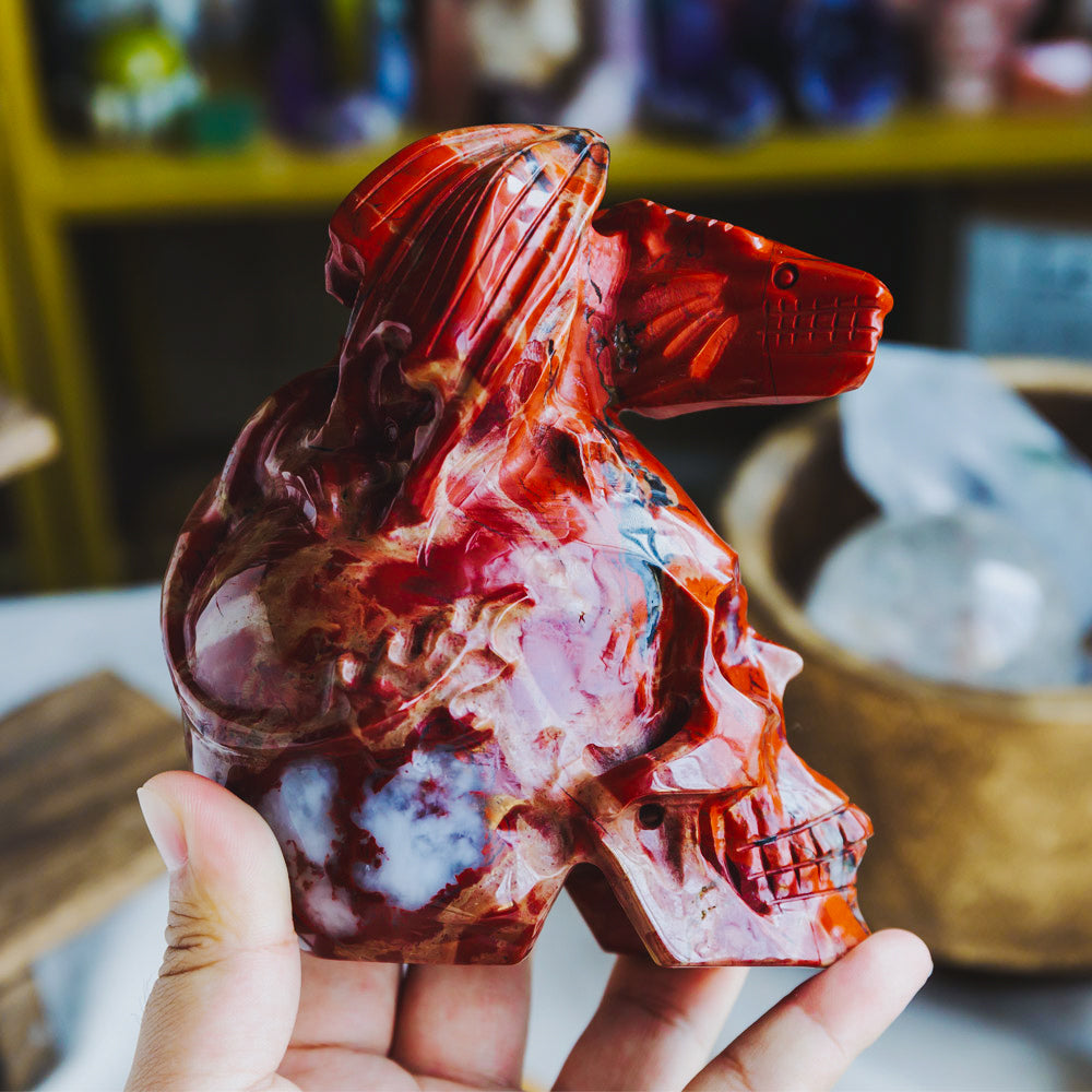 Reikistal Red Jasper Skull With Flying Dragon