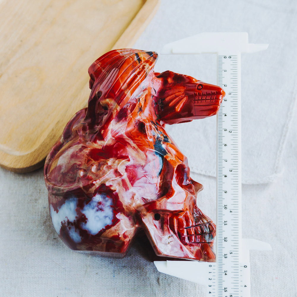 Reikistal Red Jasper Skull With Flying Dragon