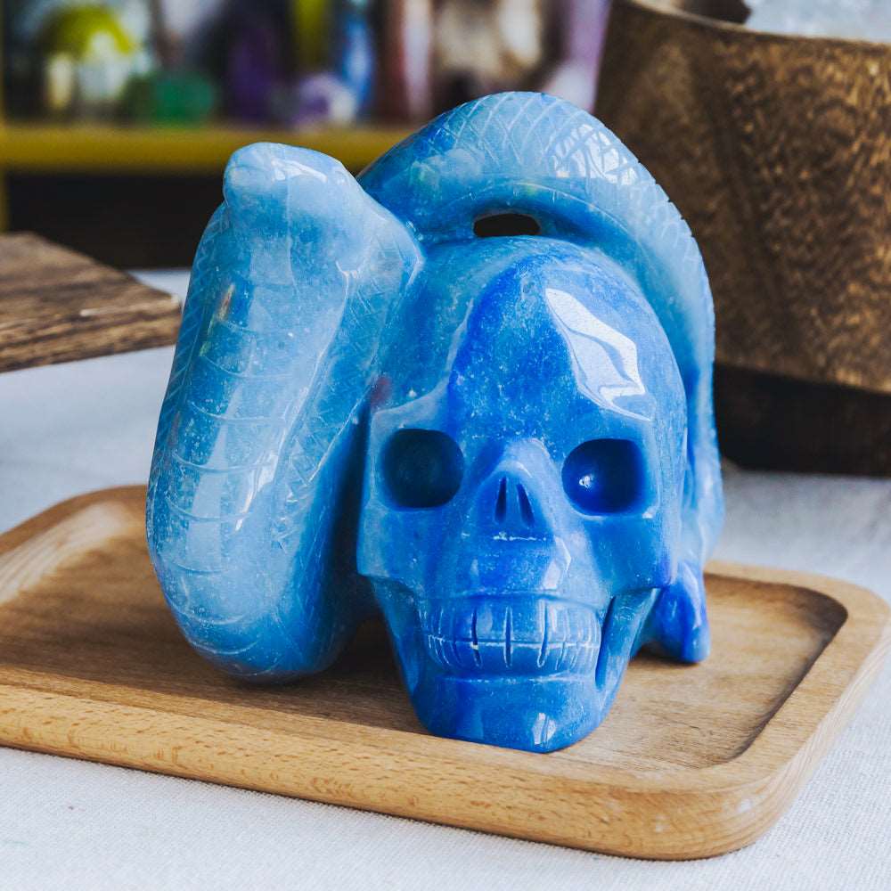 Reikistal Blue Aventurine Skull With Snake