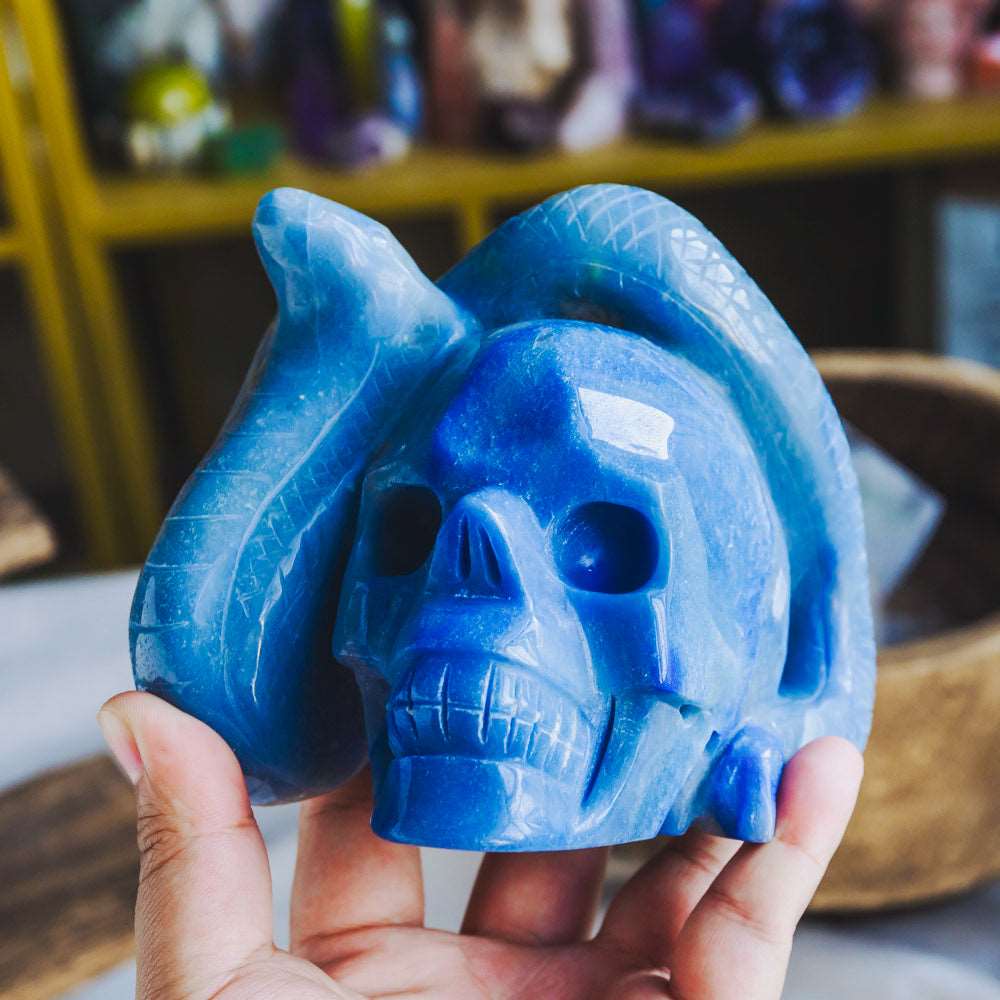 Reikistal Blue Aventurine Skull With Snake