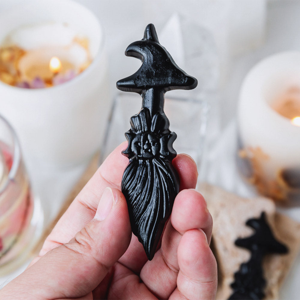 Reikistal Black Obsidian Magic Broom