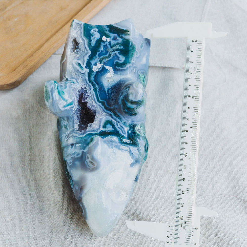 Reikistal Moss Agate Dinosaur Skull