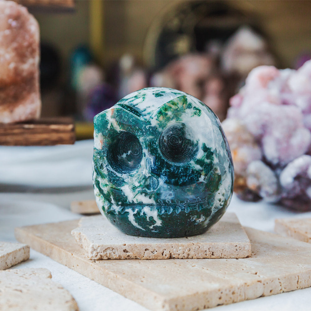 Reikistal Moss Agate Jack Skull