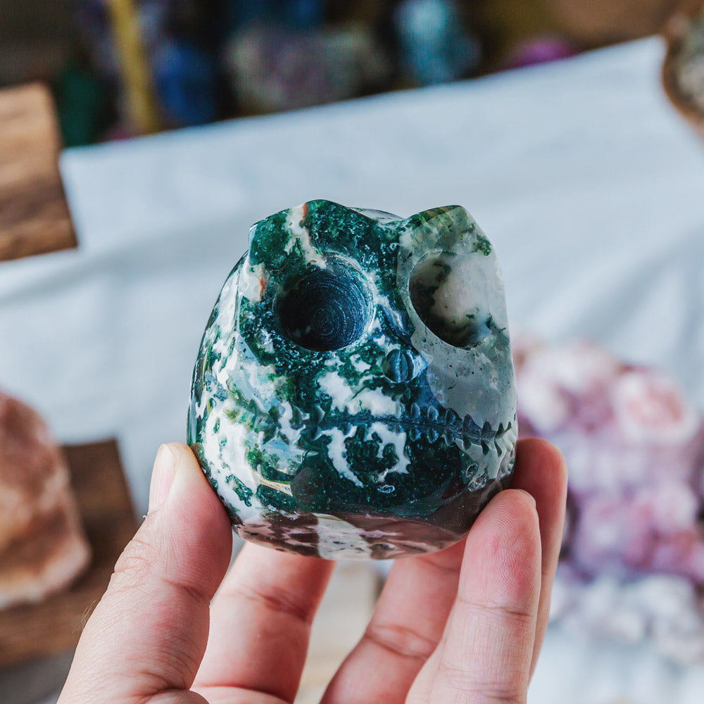 Reikistal Moss Agate Jack Skull