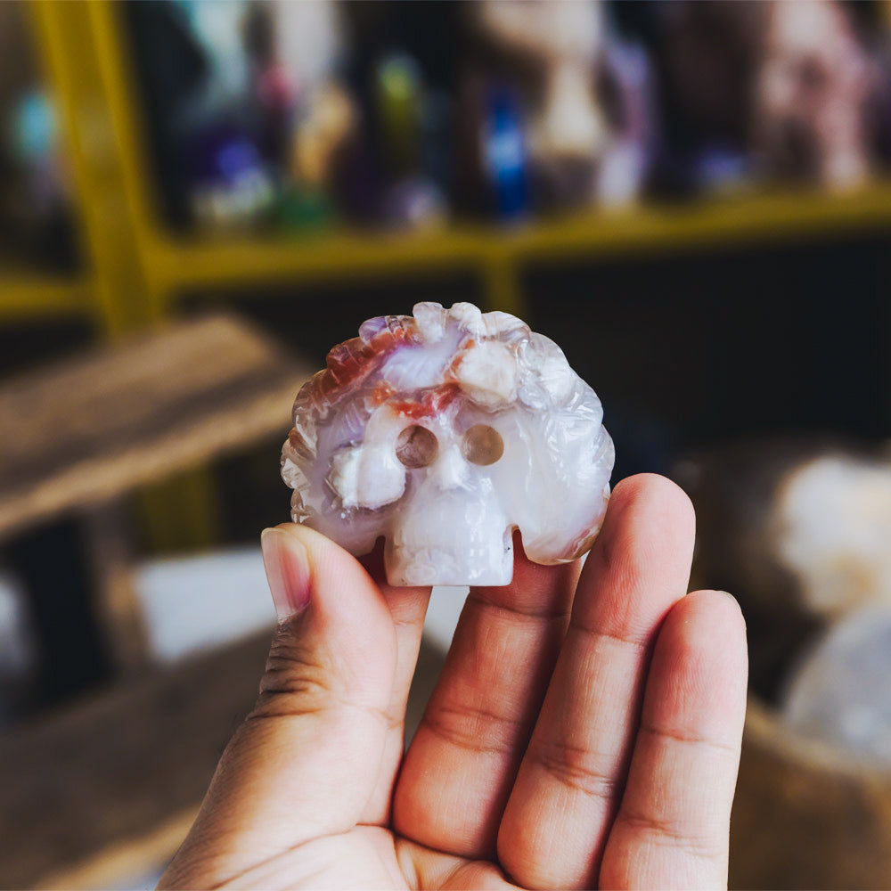 Reikistal 1.5" Flower Agate Indian Skull