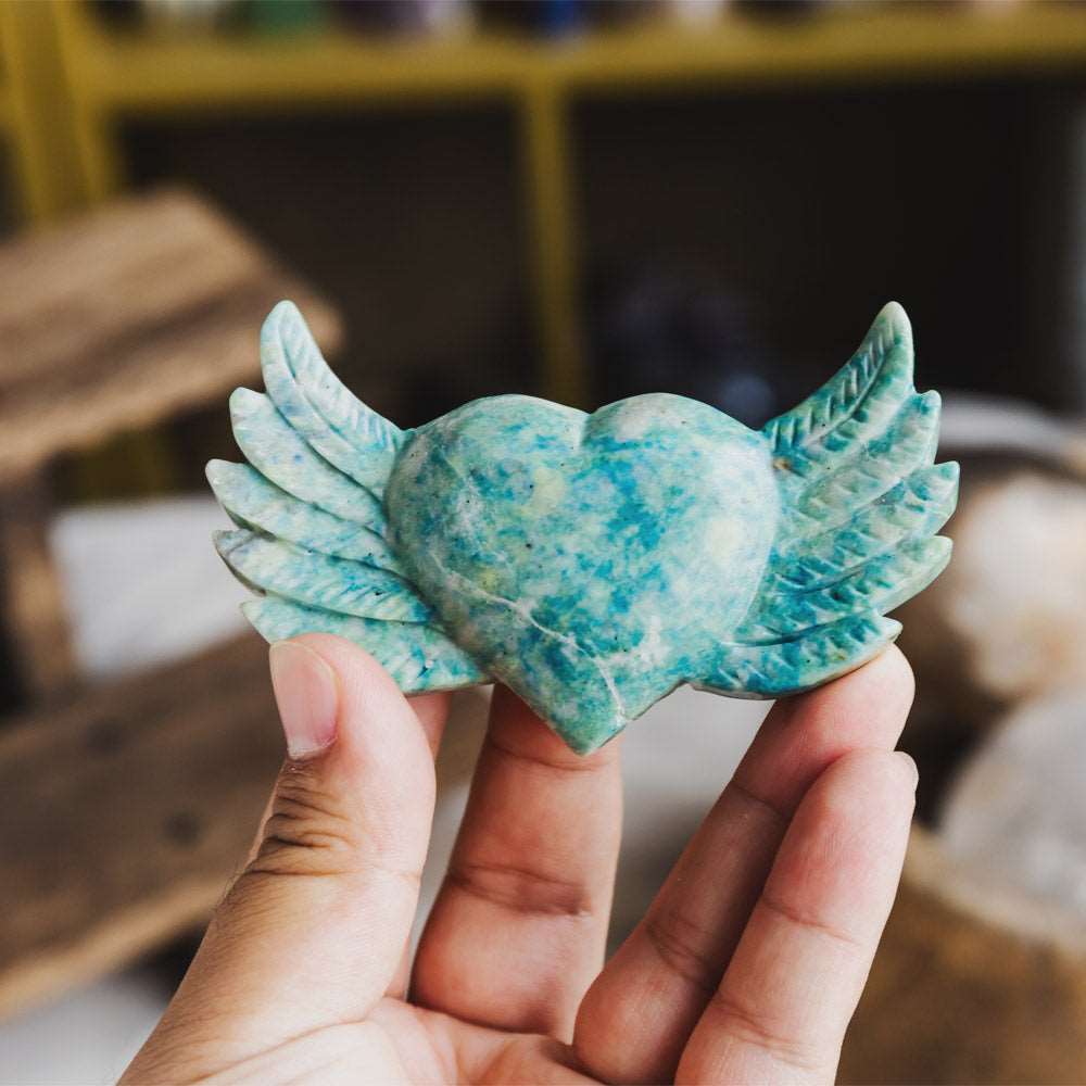 Reikistal Blue Yooperlite Heart With Wings