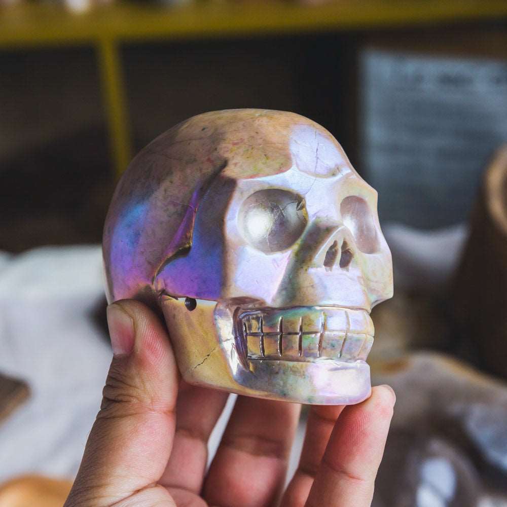 Reikistal 3'' Aura Rhodonite Skull