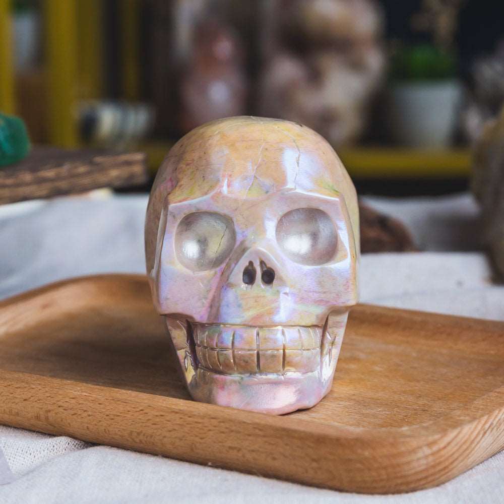Reikistal 3'' Aura Rhodonite Skull