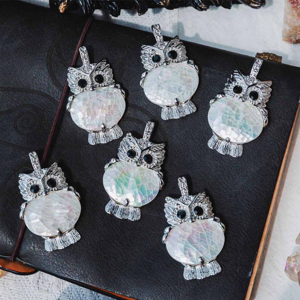 Reikistal Abalone Shell Owl Pendant