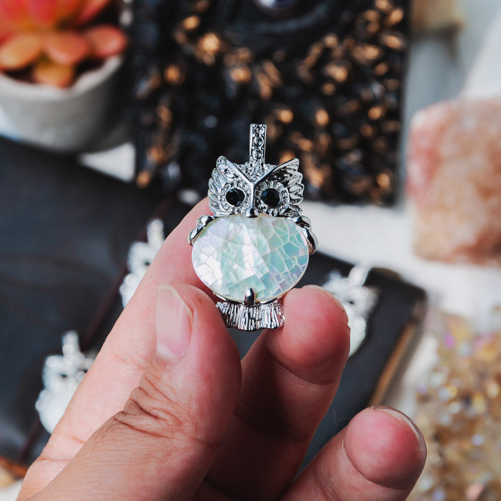 Reikistal Abalone Shell Owl Pendant