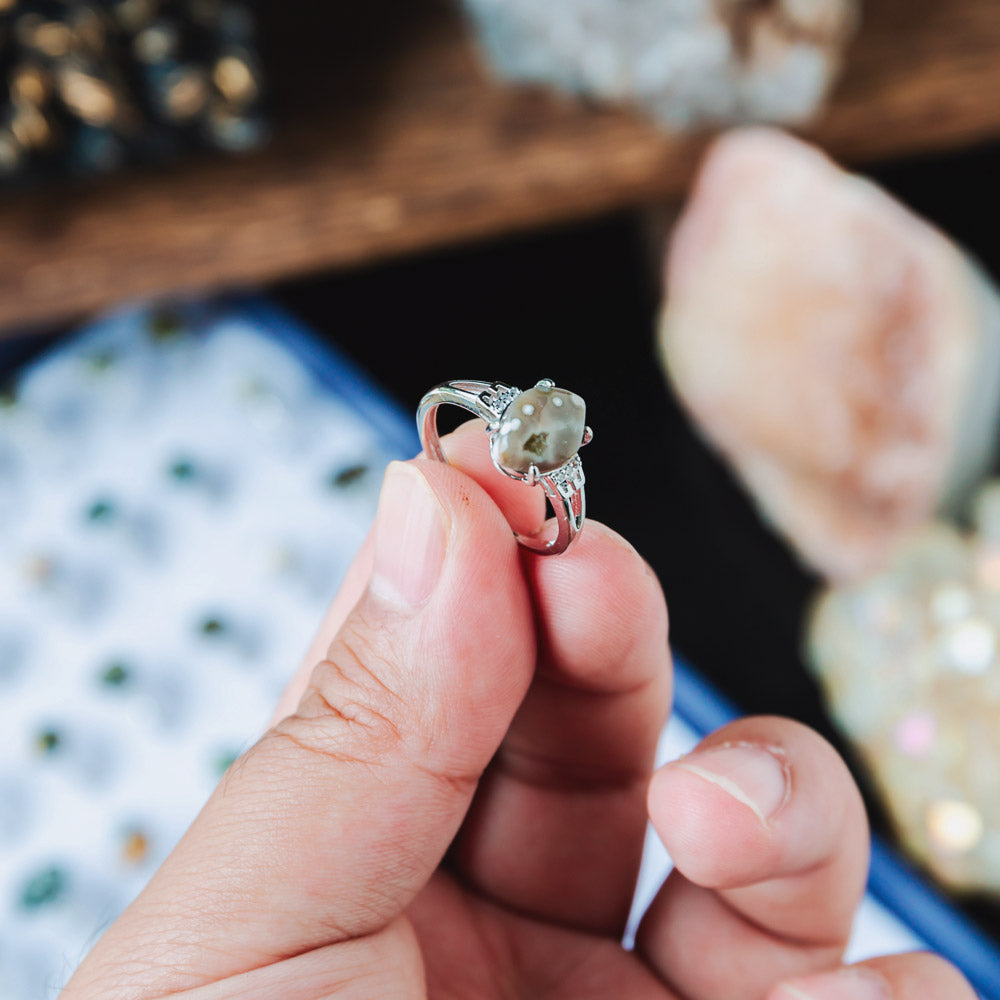 Reikistal Bubble Ocean Jasper Ring