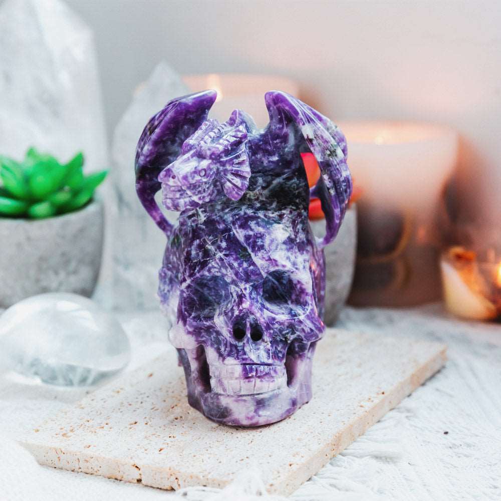 Reikistal Lepidolite Skull With Flying Dragon