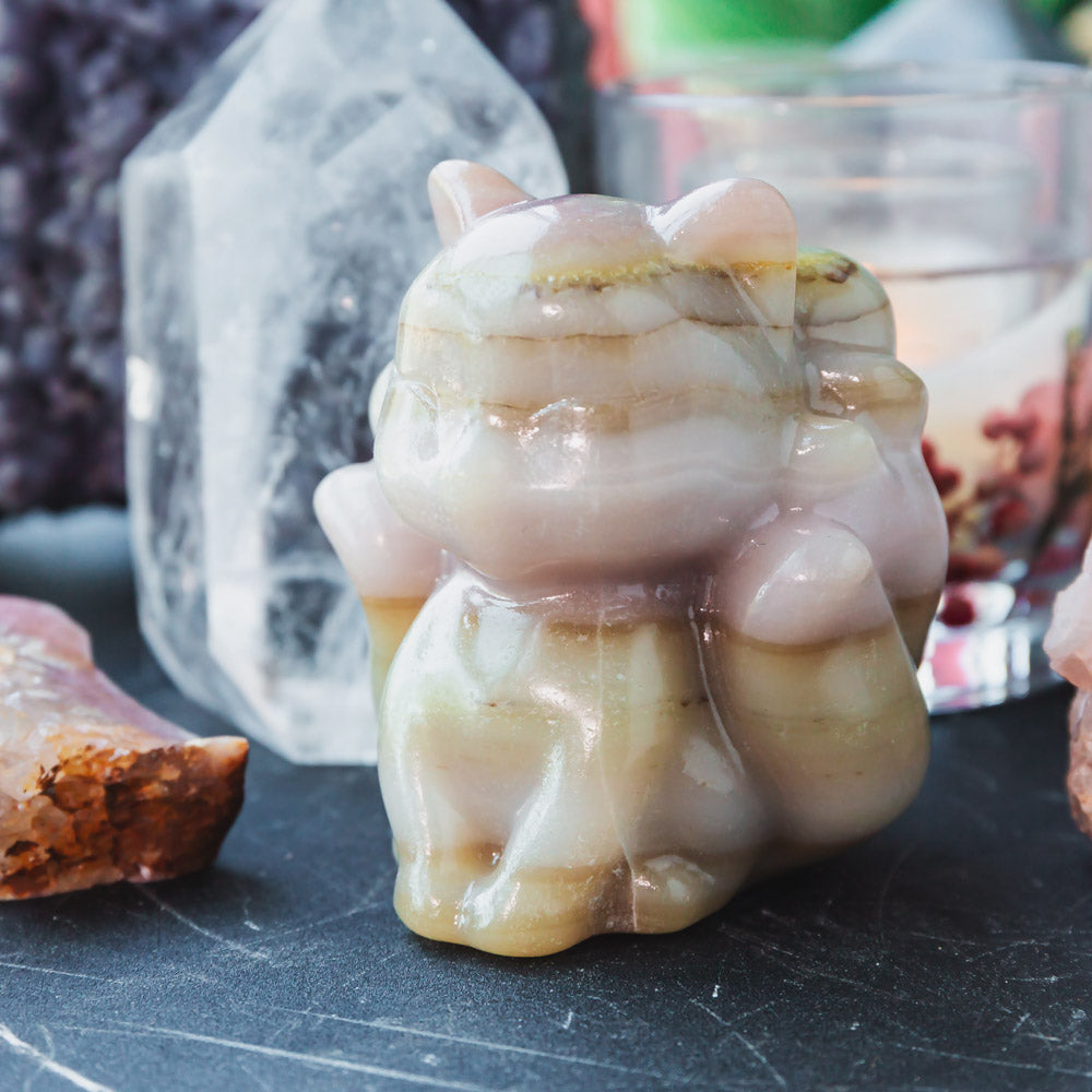 Reikicrystal Pink Pistachio Calcite Nine-Tails Fox