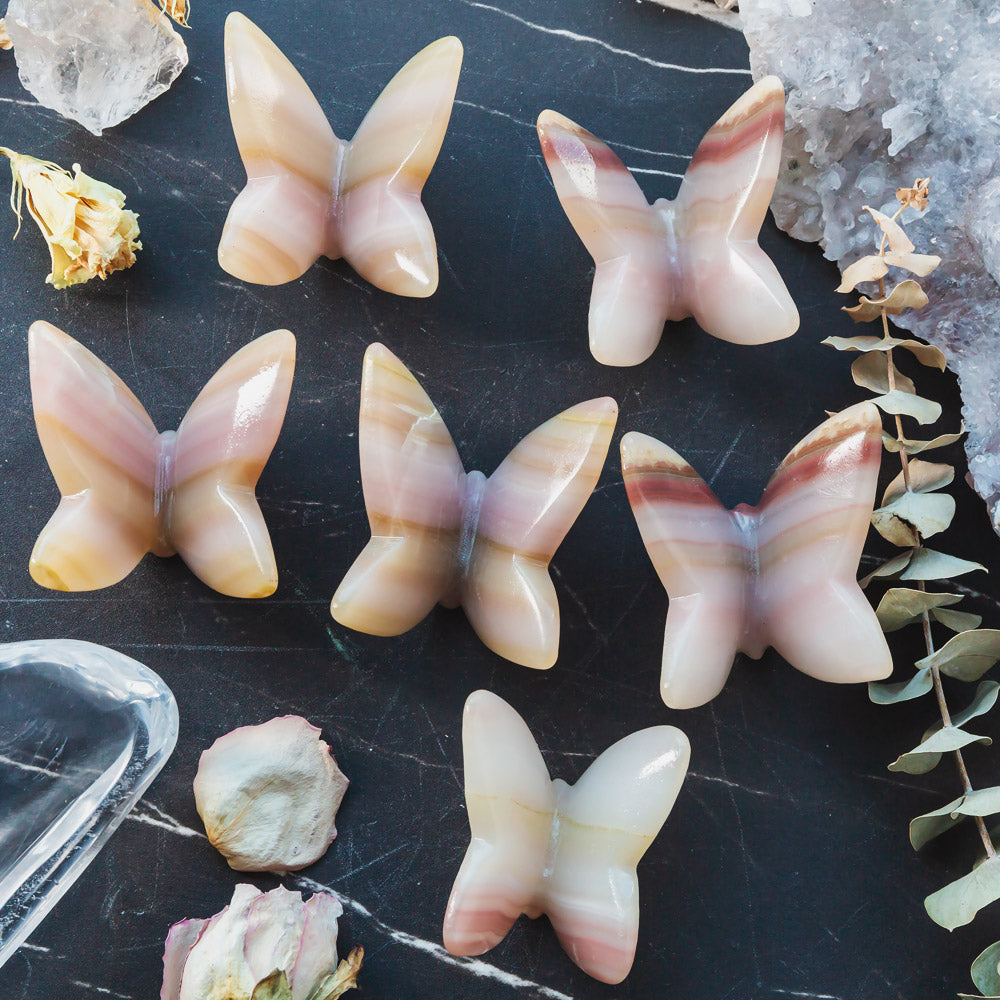 Reikicrystal Pink Pistachio Calcite Butterfly
