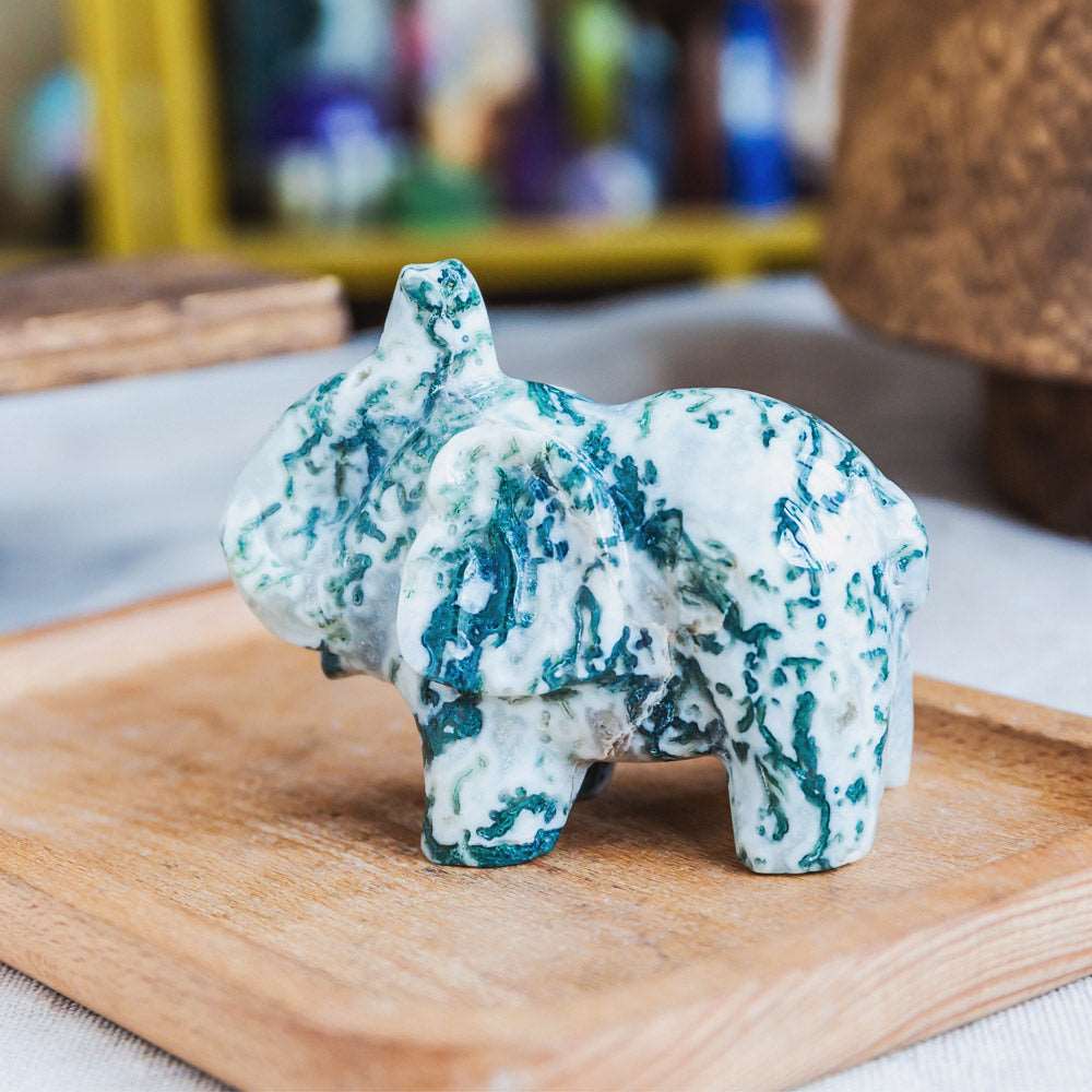 Reikistal 3.5'' Moss Agate Elephant