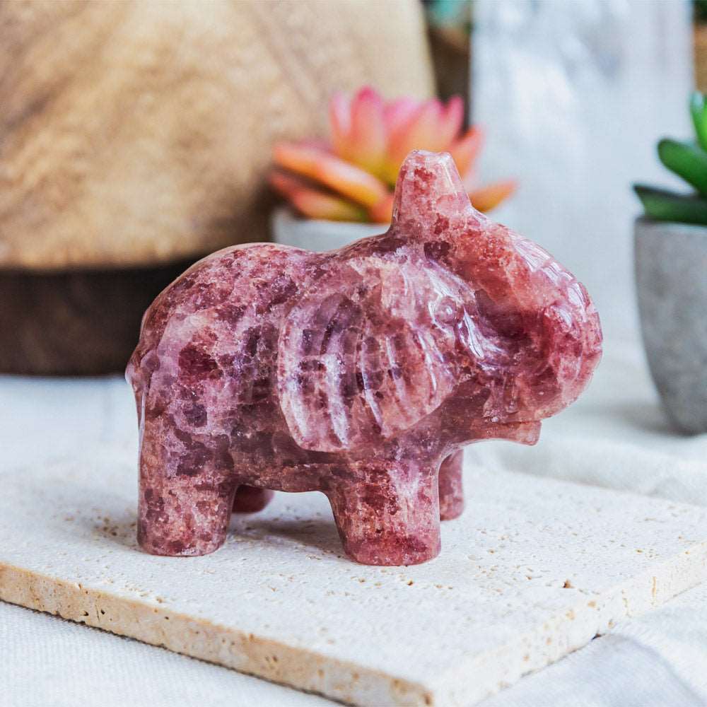 Reikistal 3'' Red Strawberry Quartz Elephant