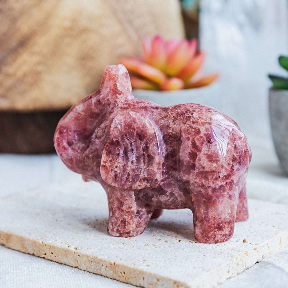 Reikistal 3'' Red Strawberry Quartz Elephant