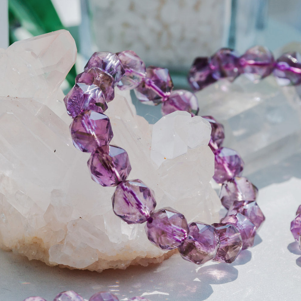 Reikistal Natural Amethyst Diamond Face Bracelet