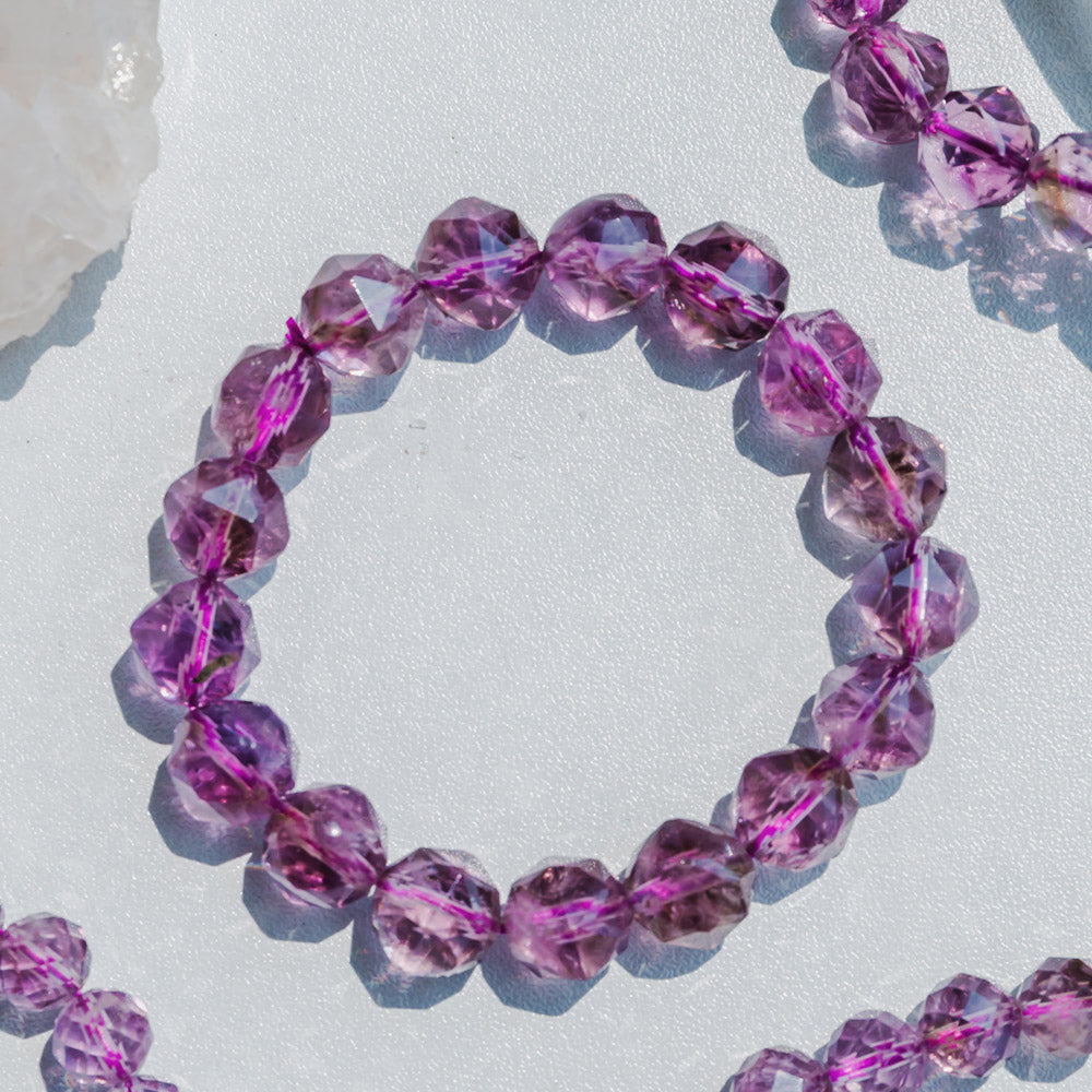 Reikistal Natural Amethyst Diamond Face Bracelet