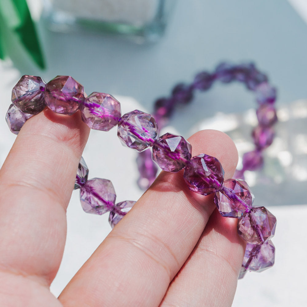 Reikistal Natural Amethyst Diamond Face Bracelet