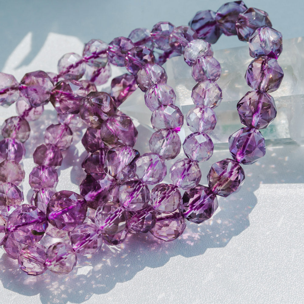 Reikistal Natural Amethyst Diamond Face Bracelet