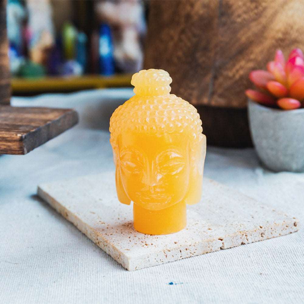 Reikistal 3'' Orange Calcite Buddha's Head