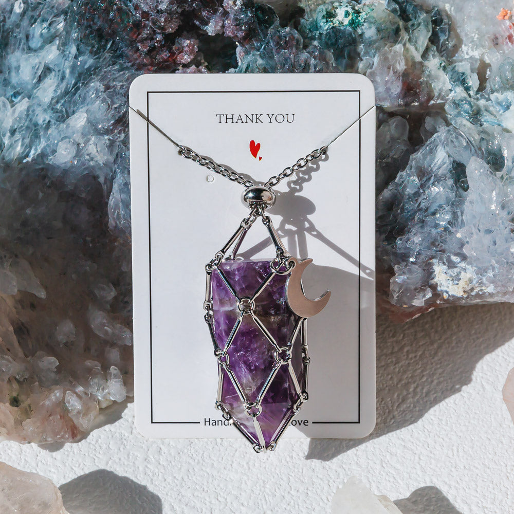 【Moon】Natural Crystal Adjustable Sliver & Golden Necklace — Tumbled/Point