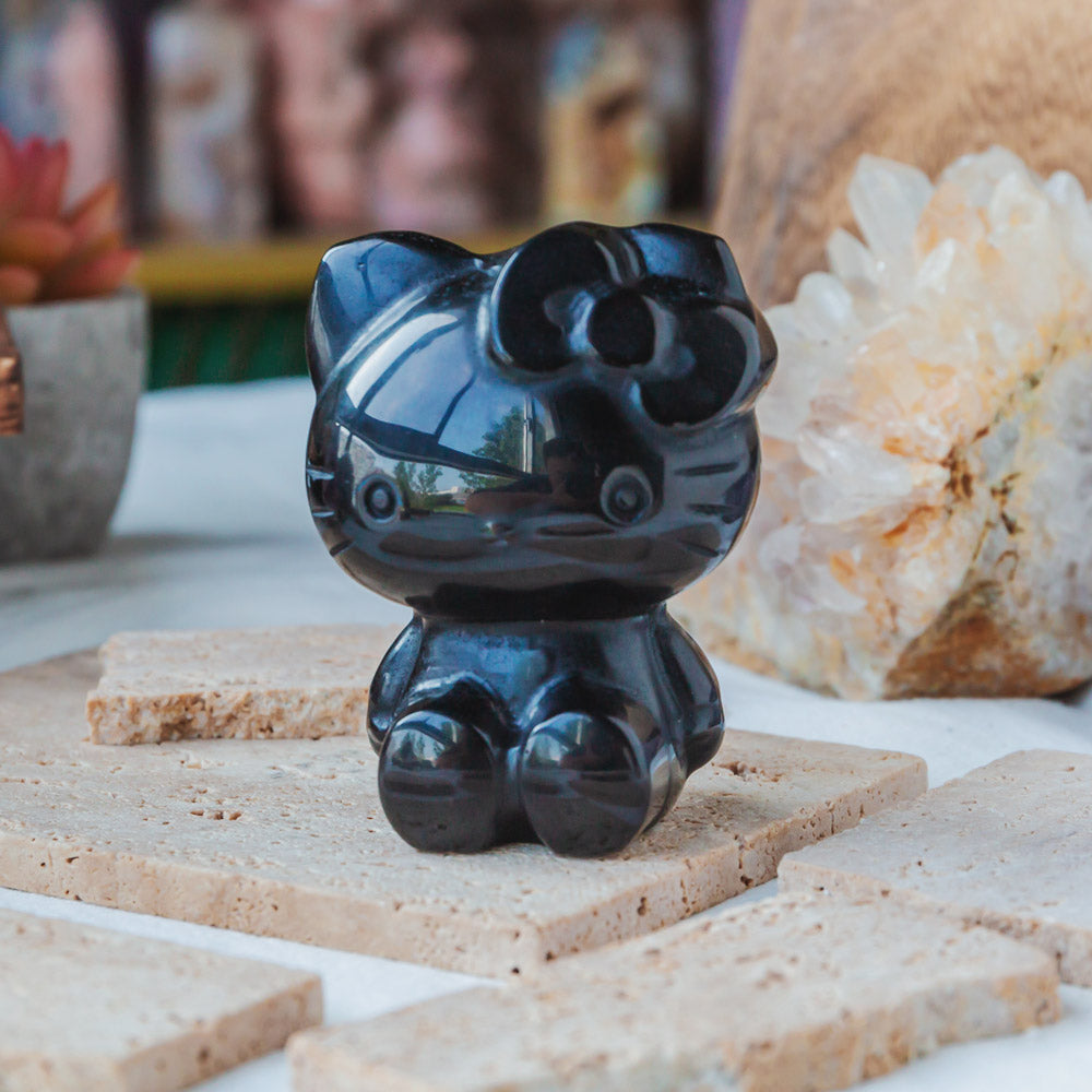 Reikistal Black Obsidian Hello Kitty