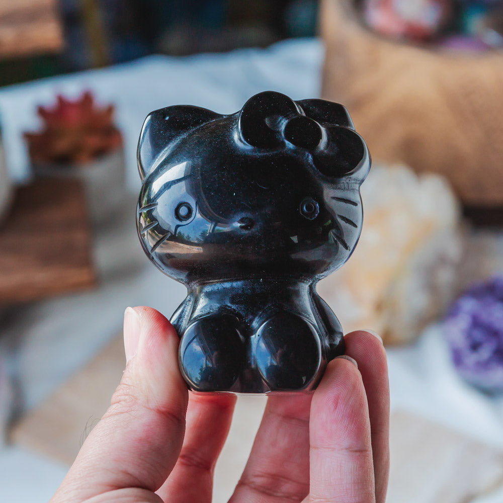Reikistal Black Obsidian Hello Kitty