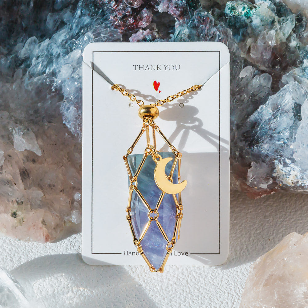 【Moon】Natural Crystal Adjustable Sliver & Golden Necklace — Tumbled/Point