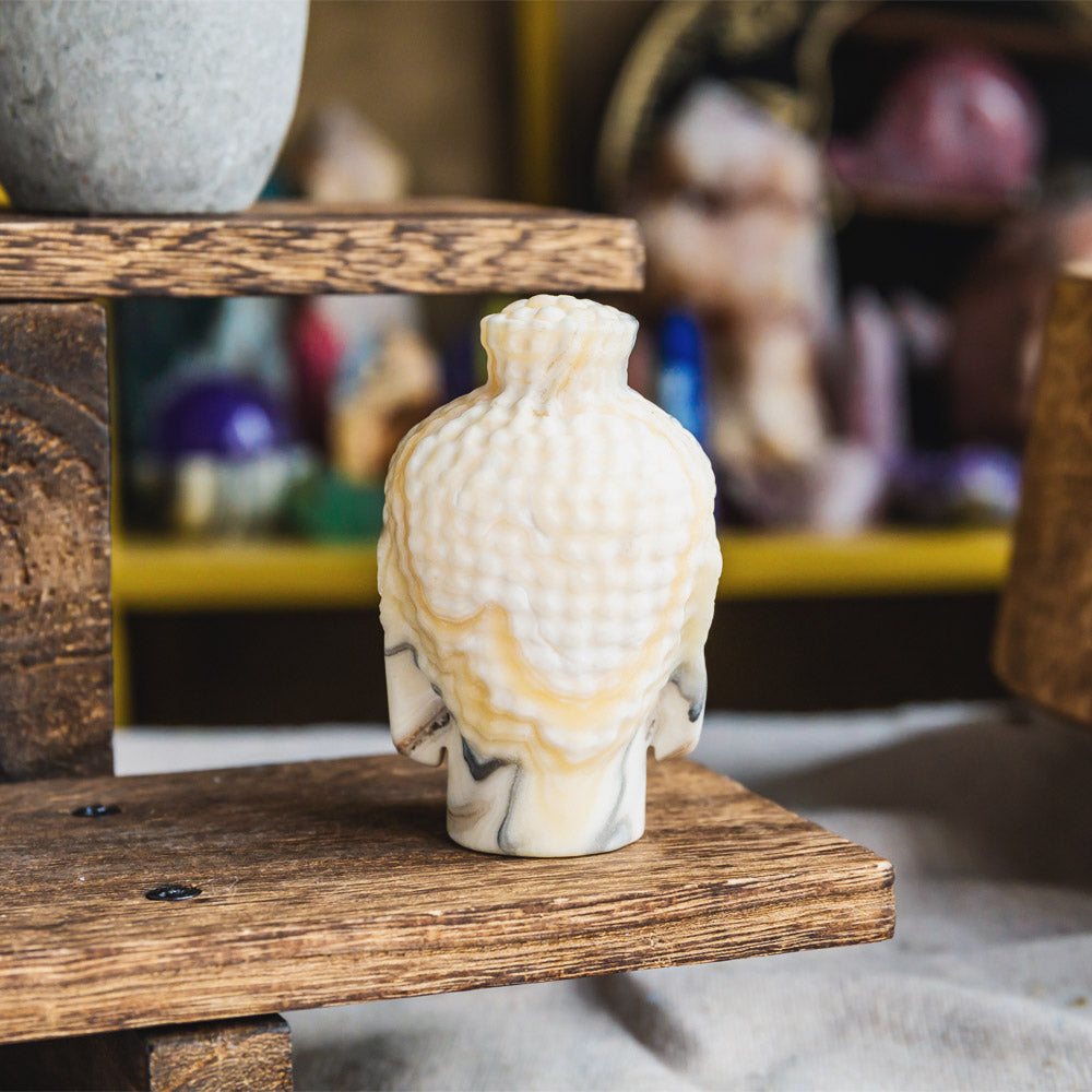 Reikistal Zebra Calcite Buddha Head