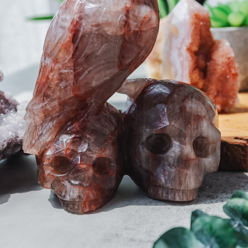 Reikistal Fire Quartz Skulls With Crow