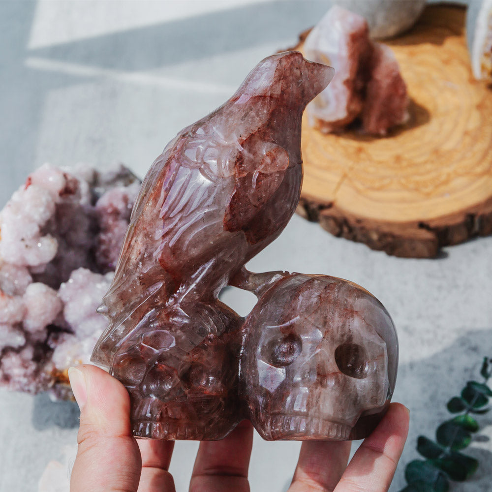 Reikistal Fire Quartz Skulls With Crow